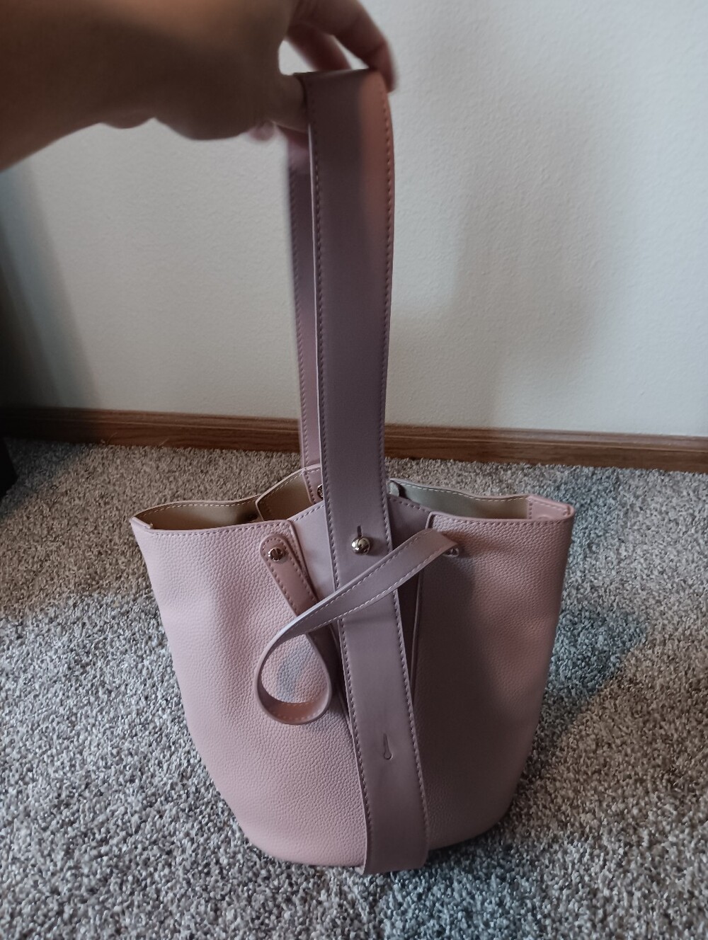 Blush Pink Bucket Bag Convertible Shoulder Handbag